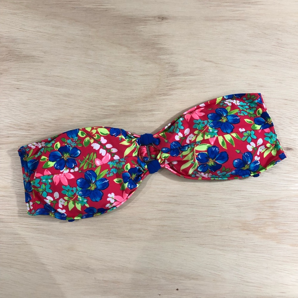 🔴 Hollister Floral Bandeau Bikini Swim Top Red L